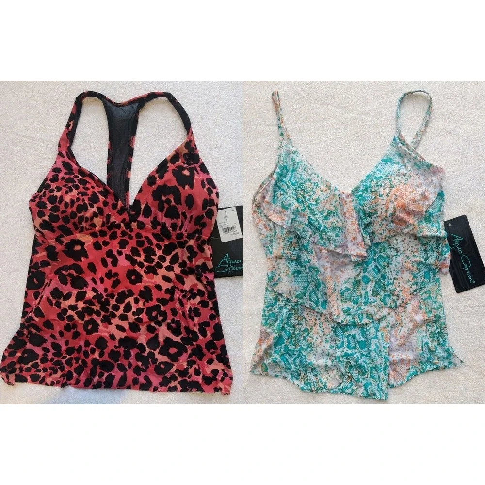 2 Set Aqua Green‎ Tankini Swim Tops Size Small Summer Vacation Beach Modest NEW
